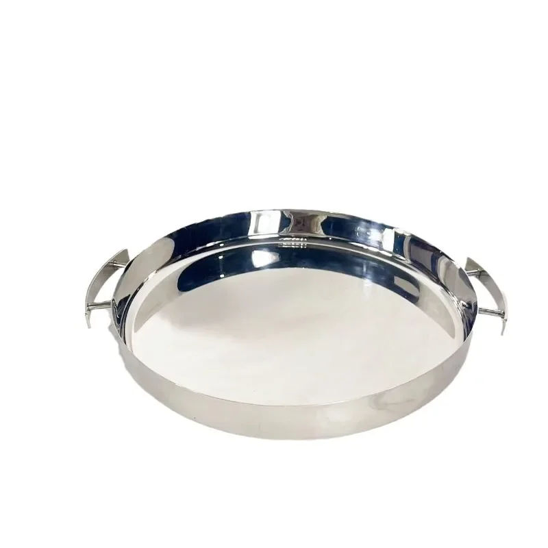 European stainless steel round mirror handle tray modern home meal storage tray