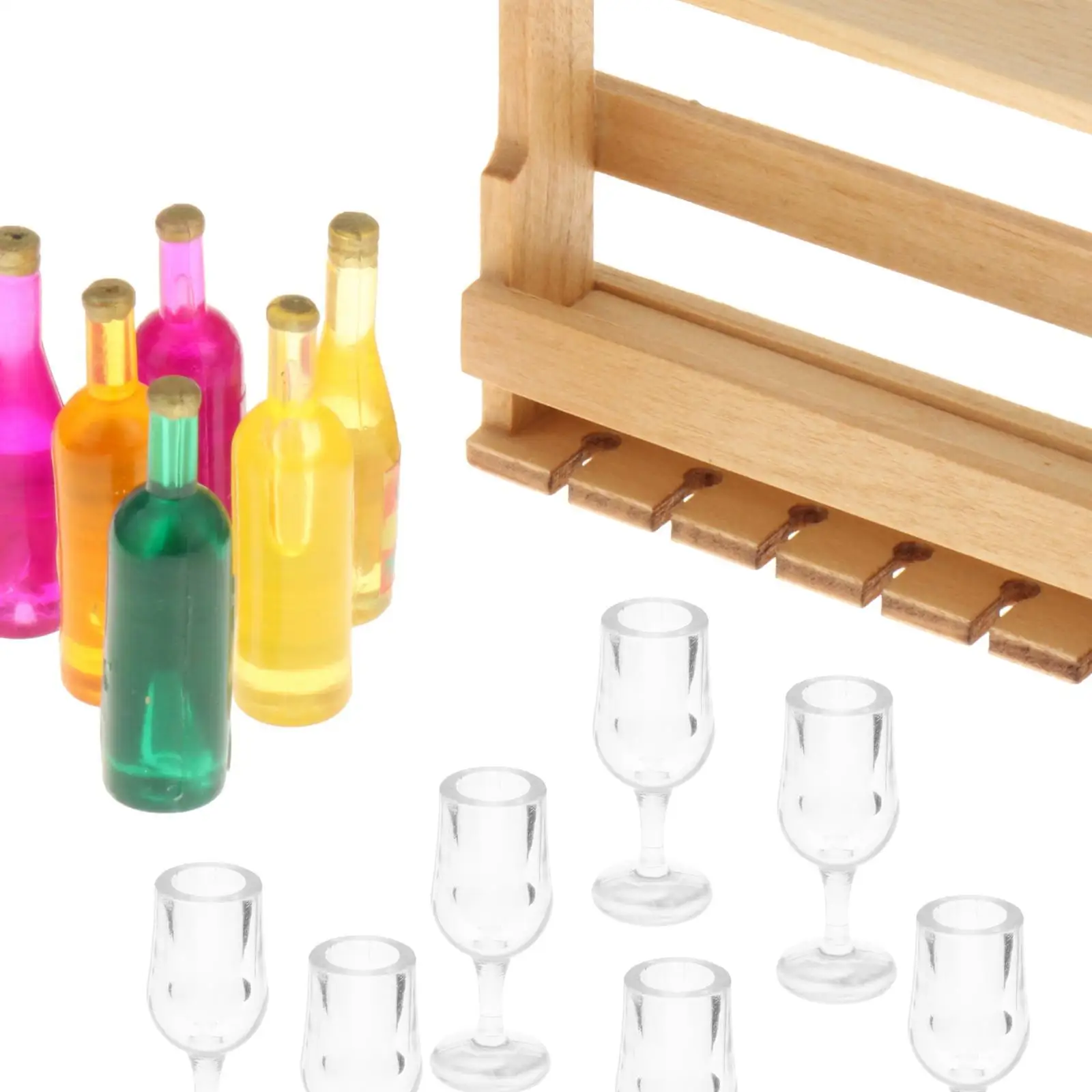 14 peças rack de vinho para casa de bonecas escala 1:12 com garrafas e copo de vidro móveis de brinquedos