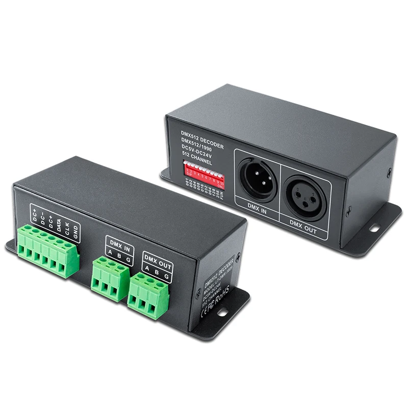 

LTECH DMX512 to SPI Signal Converter DC 12V-24V DMX Slave Decoder Support WS2811/WS2812,UCS1903/1912,TM1803,TM1804,TM1809 IC