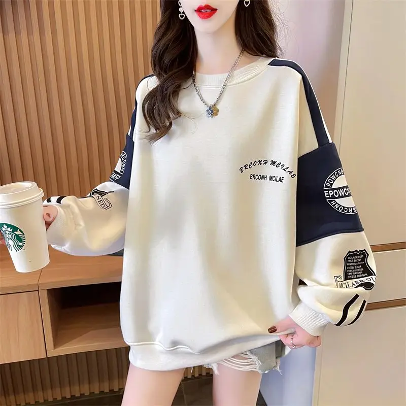 Felpa stampata a contrasto di colore per donna Abbigliamento coreano Abiti giovanili abbinati Emo anni 2000 Top pullover donna estetica