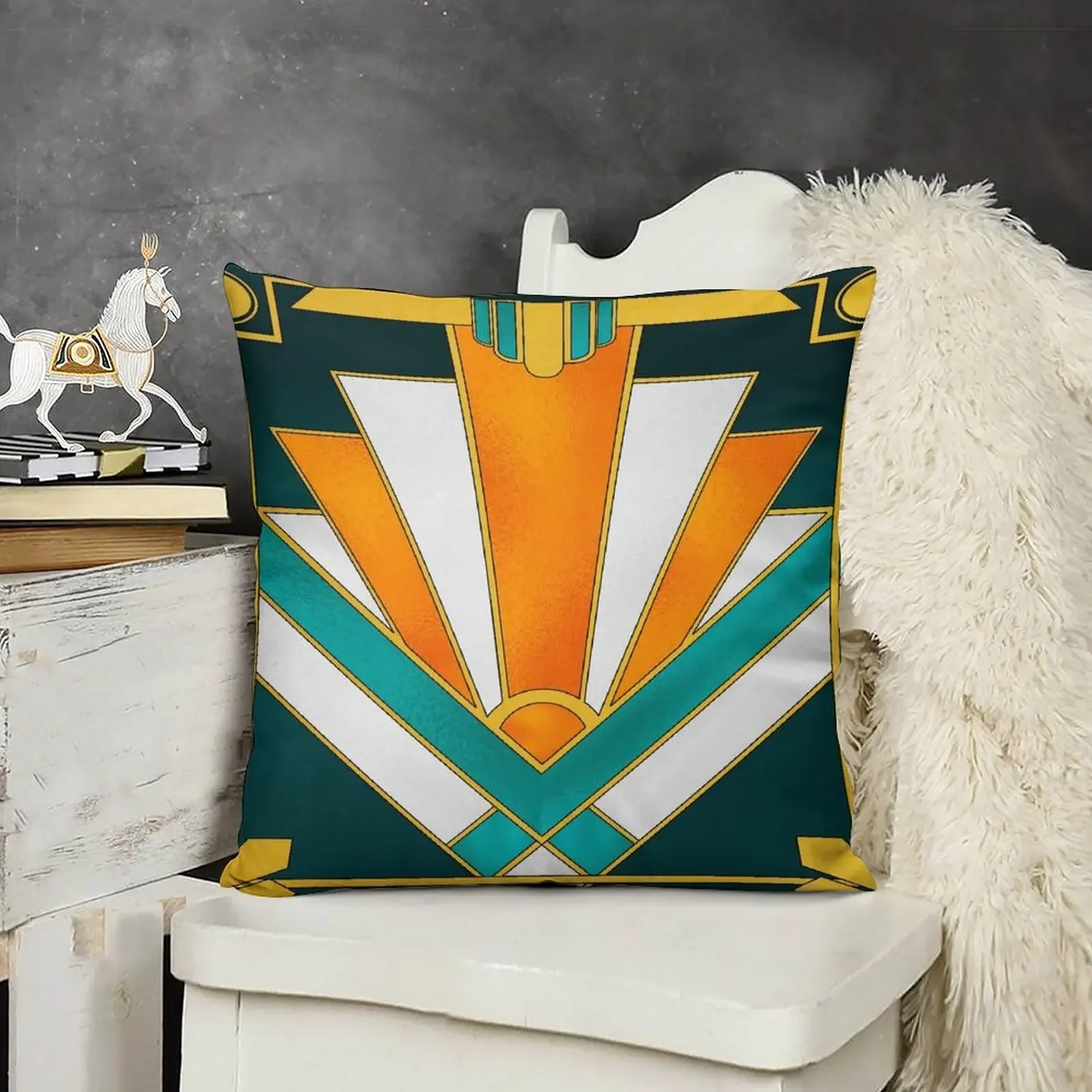

Orange and green art deco Throw Pillow Cushions Home Decor luxury throw pillow covers Cushions pillow