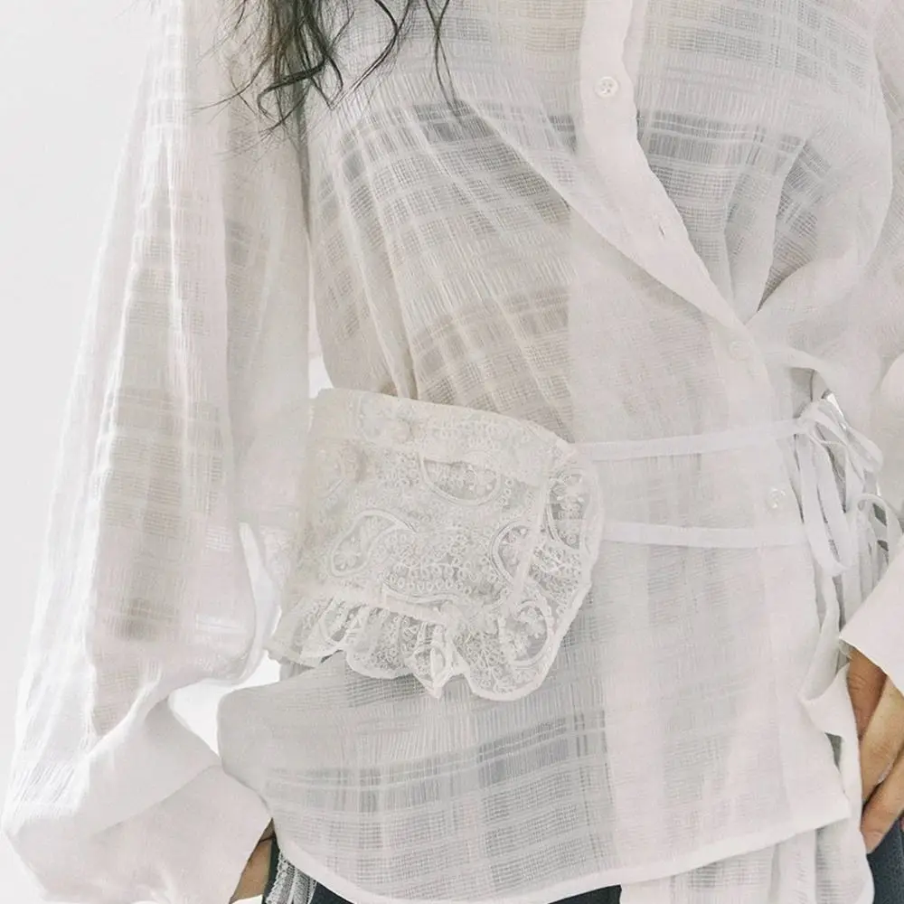

Creative Gift Layered Wear Lace Waist Bag Ruffled Design Y2k Aesthetic Ruffle Fanny Pack White Color Small Size Coin Bag