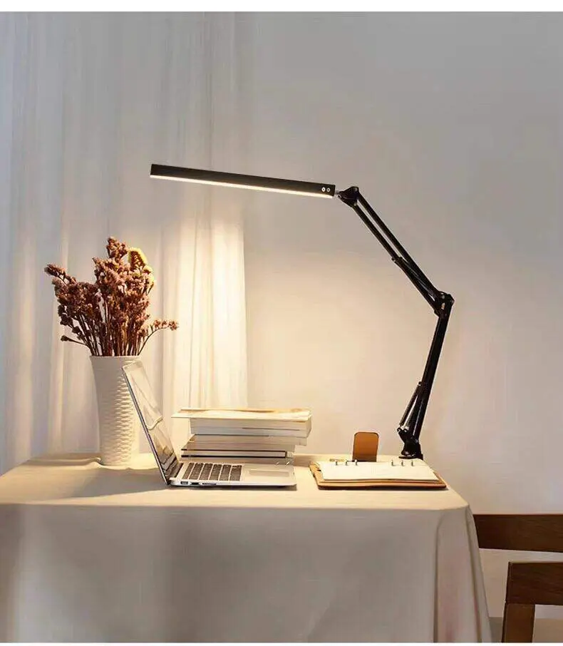 Anti Blue Light LED Clamp Desk Lamp Long Foldable Swing Arm 33CM Light Head 3 Color Dimmable Task Light For Study Nail Tattoo Ma