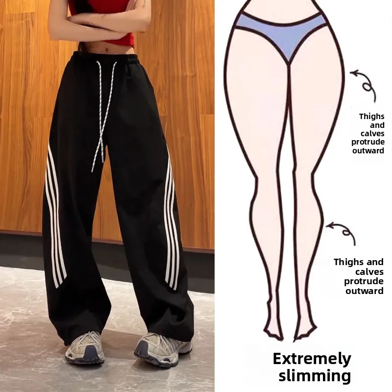 

Summer plus Size Women's Straight Leg Wide Leg Pants Side Stripe Loose Fit Casual Trousers High Waist Comfortable Loose Pants