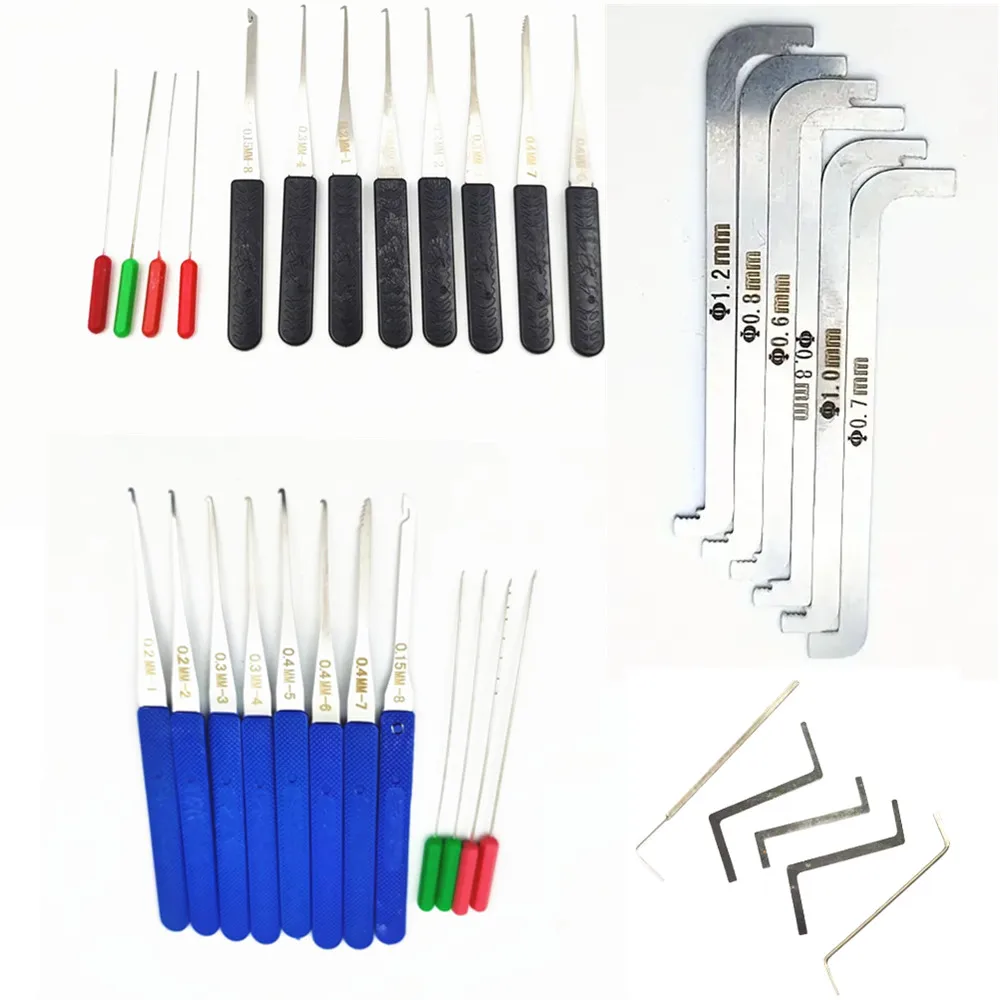 Herramientas extractoras Klom/Huk para extracción de llaves, juego de herramientas de extracción de llaves rotas de cerrajero azul, herramienta de llave de tensión de doble cabezal
