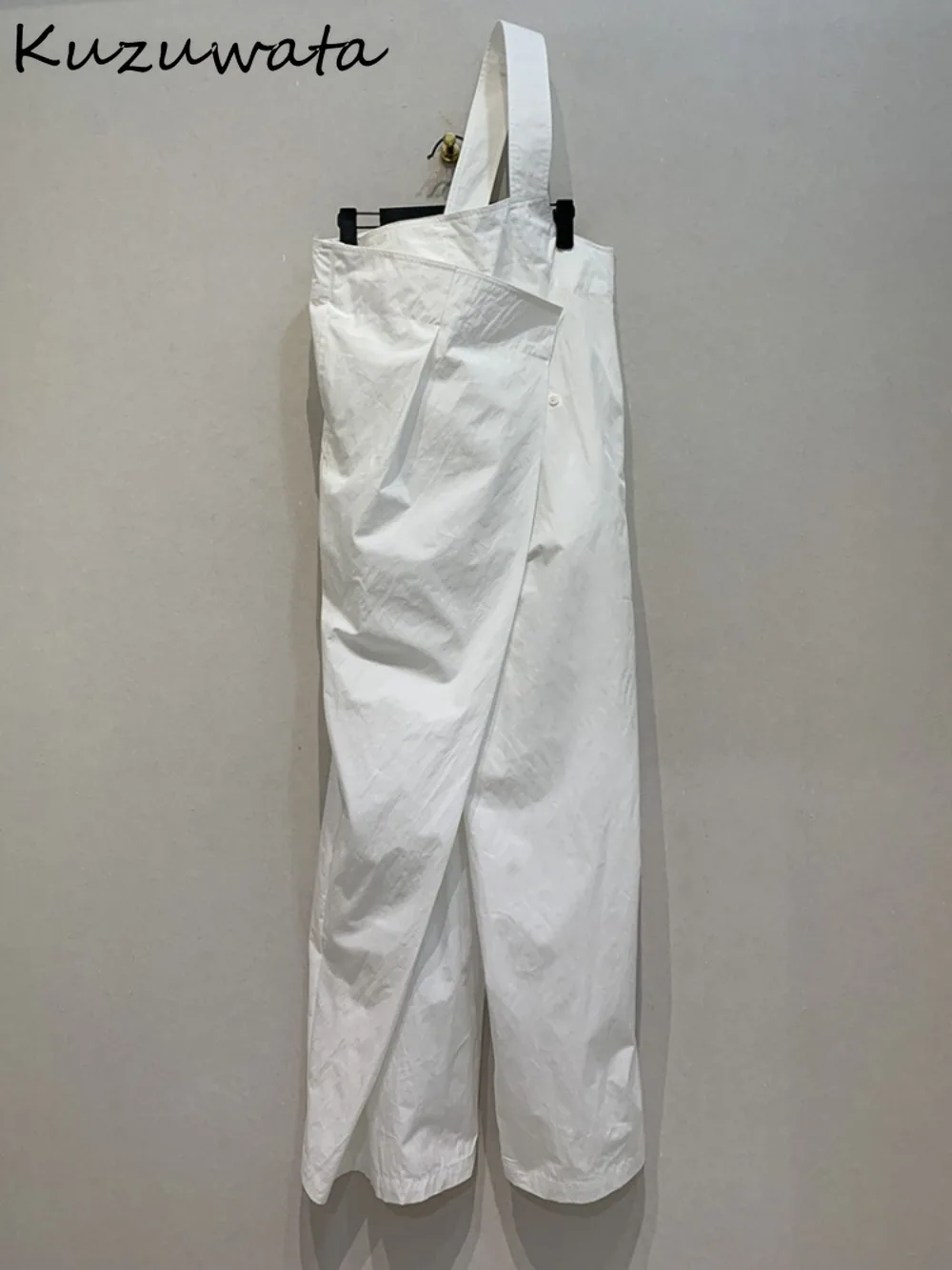 

Kuzuwata Casual Loose High Waist Solid Overall Pants Irregular Simple Soft Ruched Jumpsuit Japan New Fashion Elegant Bodysuit