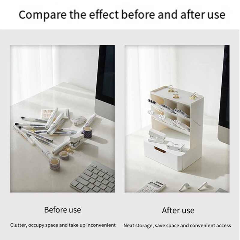 RISE-Multifunctional Pen Holder Storage Box Drawer Multi-Layer Dustproof Desktop Office Supplies Storage Box