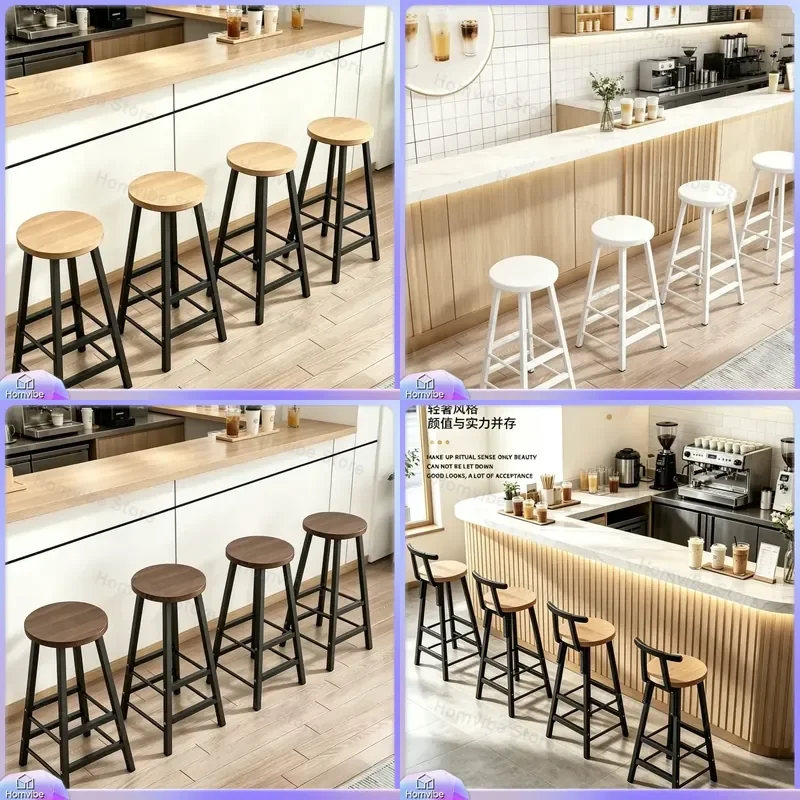 Modern Bar Stool Wrought Iron High Chair with Backrest Simple Home Kitchen Counter Seat Milk Tea Shop Photo Prop Furniture