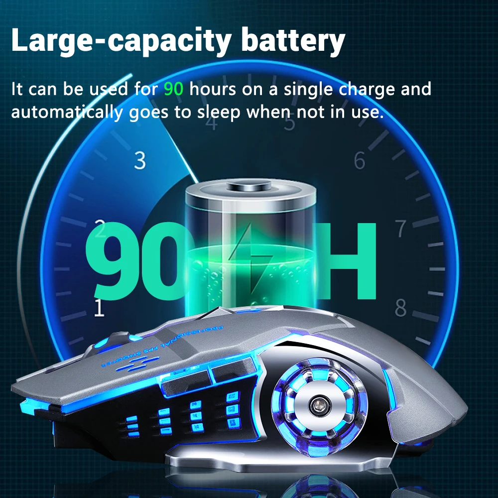 ماوس ألعاب لاسلكي قابل لإعادة الشحن، ماوس بلوتوث صامت، ماوس USB ميكانيكي للرياضات الإلكترونية بإضاءة خلفية لألعاب الكمبيوتر