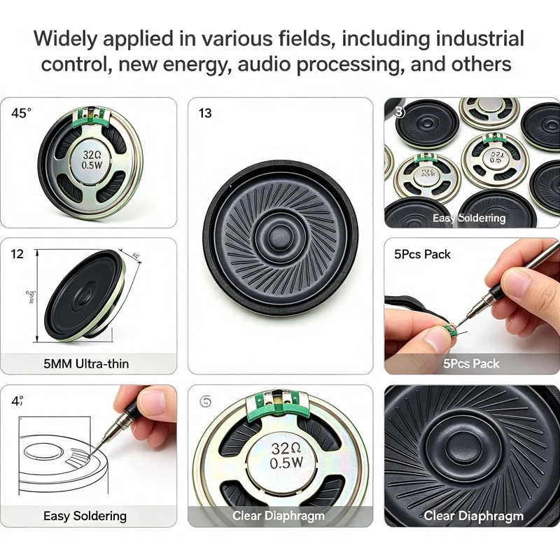 5Pcs Ultra-thin Mini Speaker 40MM 32 Ohm 0.5W Round Internal Magnet Loudspeaker 32R 0.5 Watt 4CM Thickness 5MM DIY Electronic Au