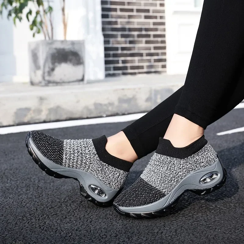 Ladies Sneakers  Casual Shoes Mesh Round Shap Air Cushion Color Matching Breathable Non Slip Women Flat  Large Size 44 image 6