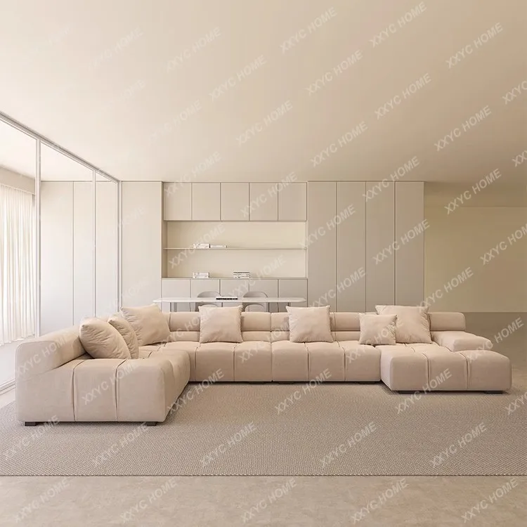 

LMinimalist large flat sofa cream wind large combination puff sectional sofa