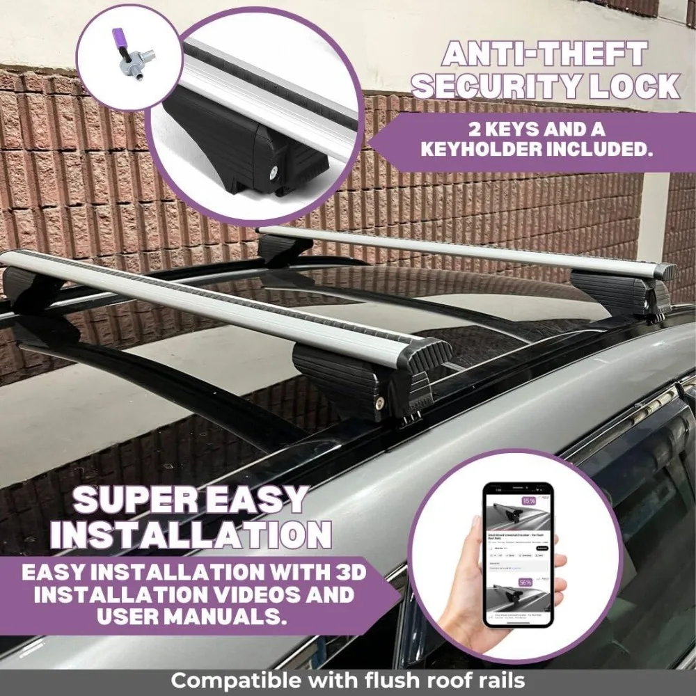Batang Silang Rak Atap untuk GMC Yukon, Yukon XL 2021-2025 |   Palang Aluminium dengan Kunci Anti Maling untuk Atap |   Kompatibel dengan