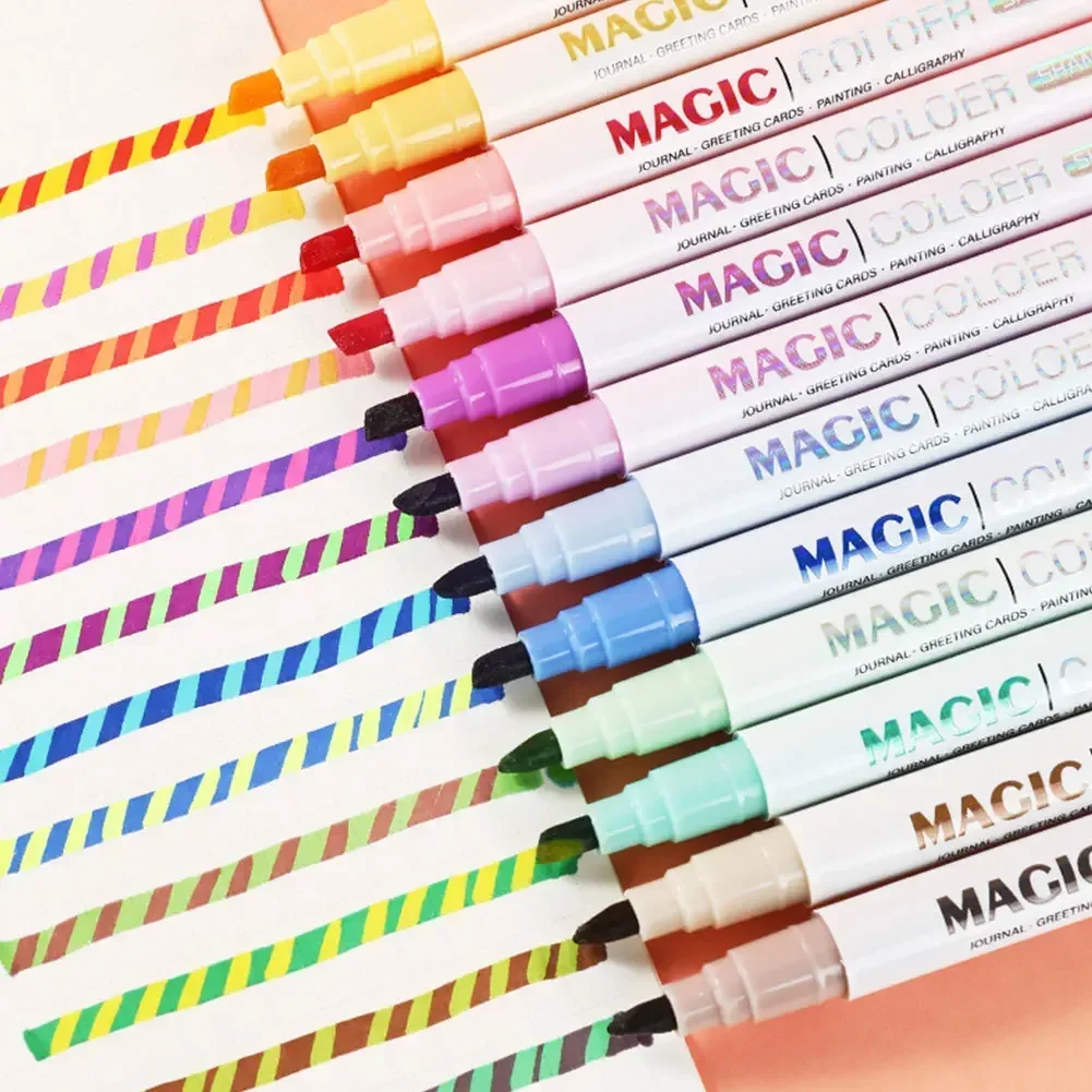 Double-ended Magic Color Changing Highlighter Pen Set Markers for Student Diary Scrapbook Painting Reading Journal Stationery