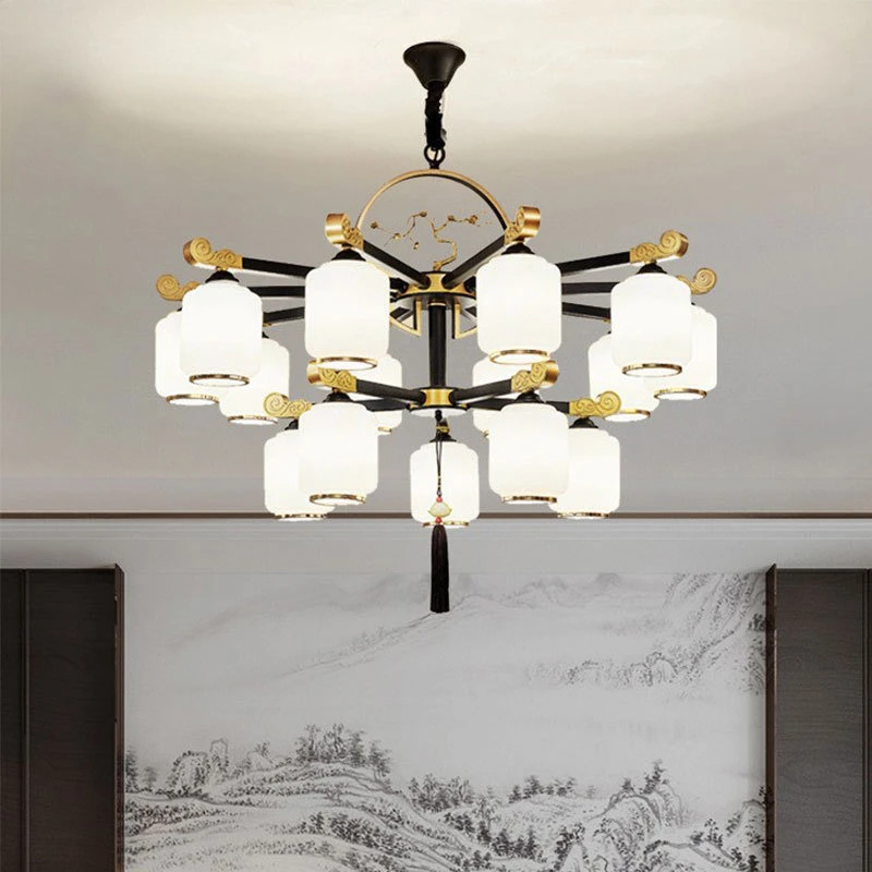 

New Chinese style pendant lights villa living room big chandelier atmospheric home Nordic restaurant bedroom Study hanging lamp