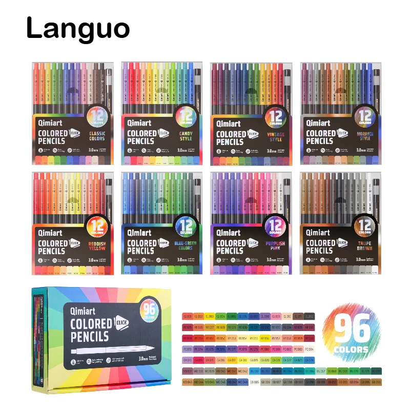 

Цветные карандаши LANGUO 96/12 цветов, механические карандаши с мягким масляным грифелем 3,0 мм для детей, школы, офиса, художественных принадлежностей и канцелярских товаров