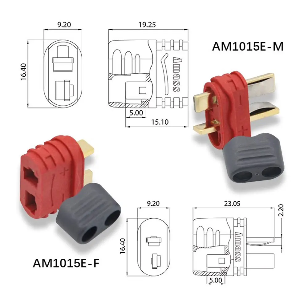 5 Paar Amass T Plug Deans Connector mit Mantelgehäuse für RC Lipo Batterie – Detail 3