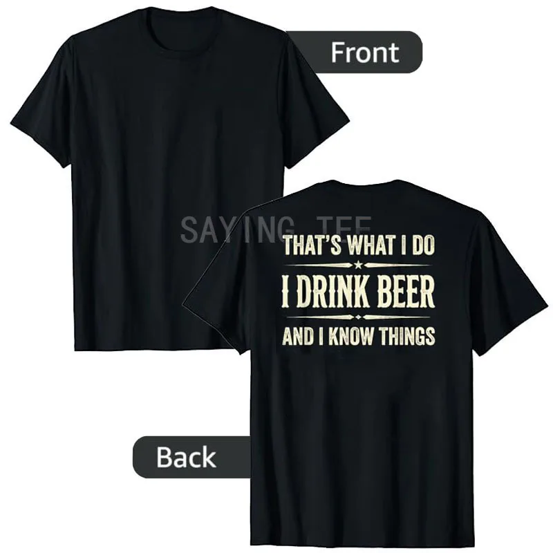 Das ist, was ich tue: Ich trinke Bier und ich weiß Dinge. Lustiges Bier-T-Shirt mit Y2K-Schriftzug, bedrucktes Spruch-T-Shirt, Grafik-Kleidung für Bierliebhaber. – Detail 4