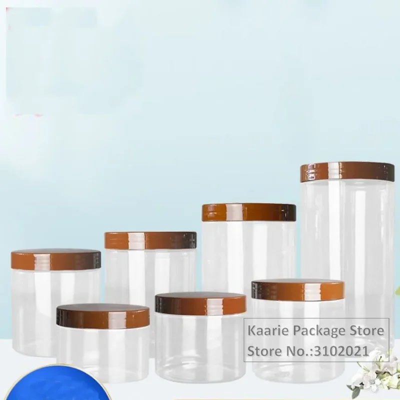 150~1000ML Brown Cap Transparent Lid Cover Clear Empty Packaing PET Plastic Jar Pot Container Bottle Makeup Container