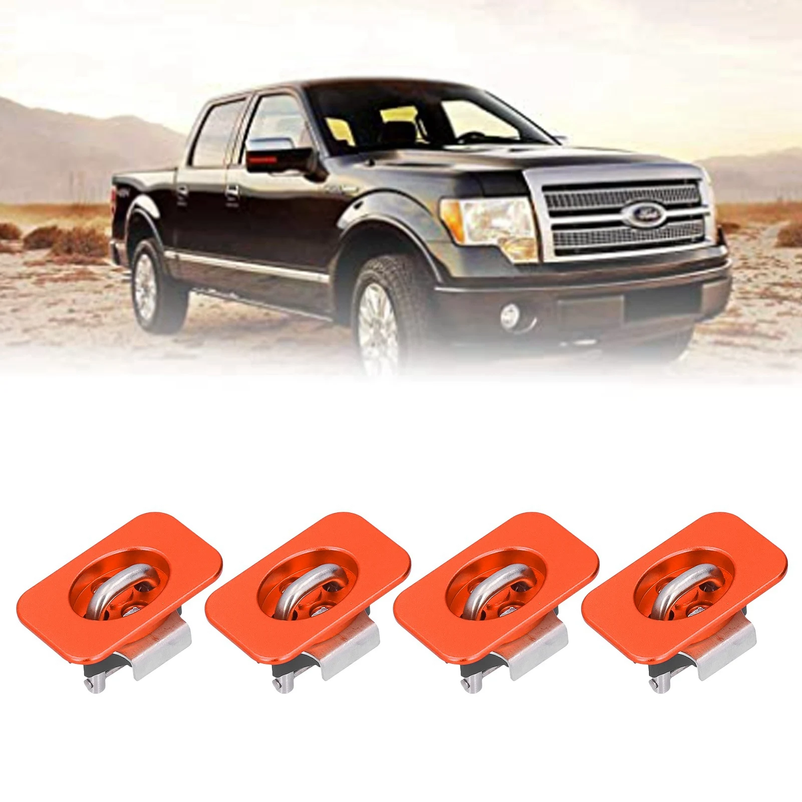 4pcs Bull Ring Stainless Steel Truck Bed Side Tie Down Anchors Replacement for F150 2015‑2021Orange