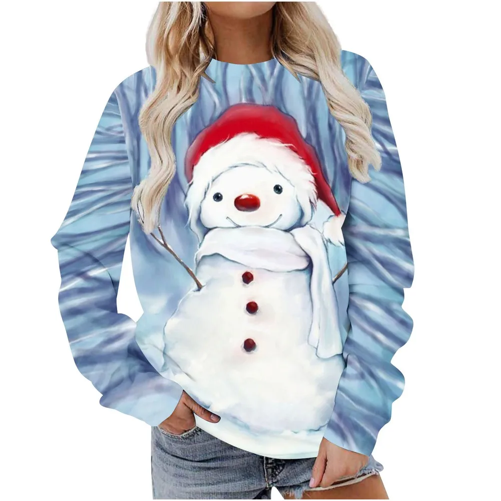 

Xmas Pullovers Autumn Woman Clothes Comfortable Fashion 3D Printed O-Neck Loose Long Sleeve Women's Sweatshirt Christmas