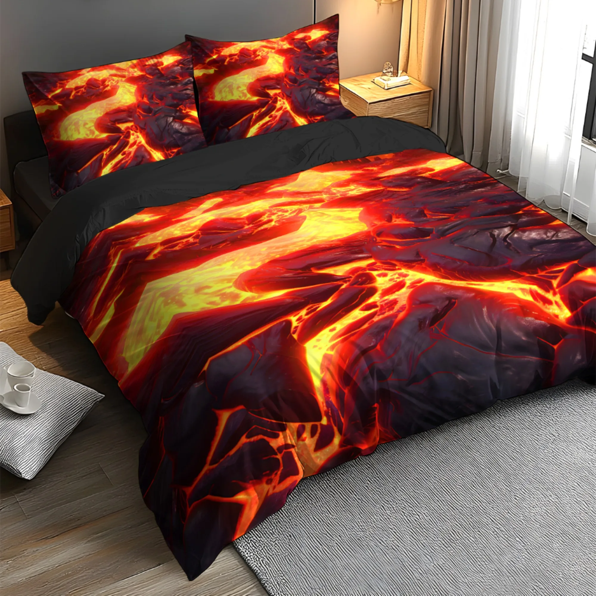 Volcanic Lava Design Theme Pattern, 2D Three-Dimensional Ultra-Soft Brushed Digital Print Duvet Cover Set, Bedding Without Filling, Soft and Comfortable Fabric, Suitable for Bedroom, Valentine's Day Gift, Birthday Gift, Hotel, Luxury Inn, School Dormitory 1* Duvet Cover + 1/2 Pillowcase