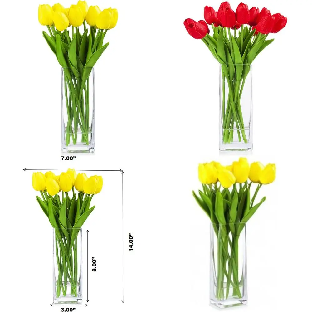 

Enova Home Реалистичные желтые тюльпаны в стеклянной вазе с искусственной водой