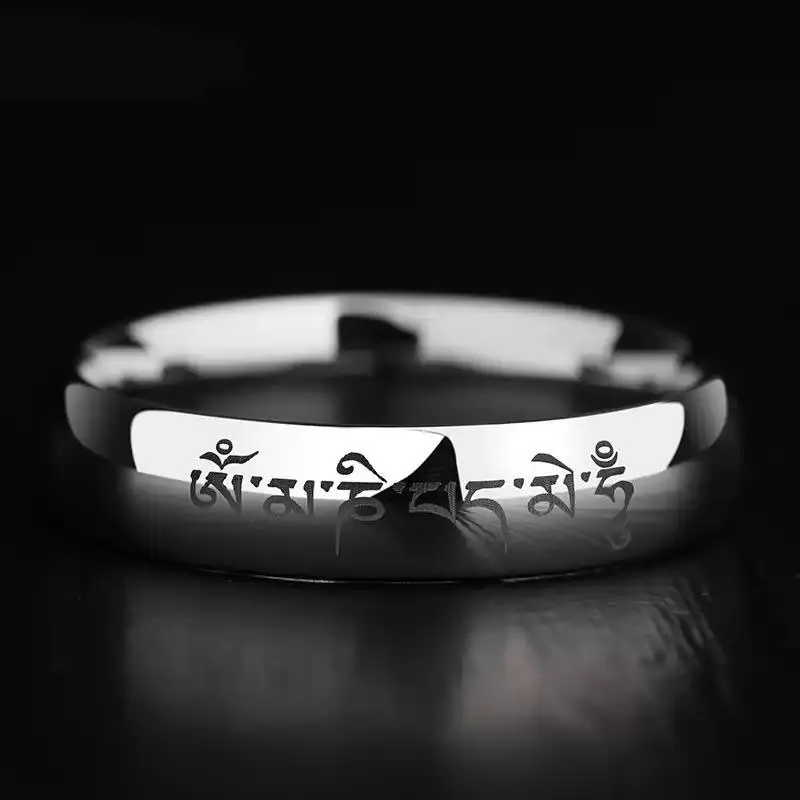 Sanskrit religious Stainless Steel Ring With Six Character Mantra Praying For Good Luck Jewelry For Men And Women As Gifts