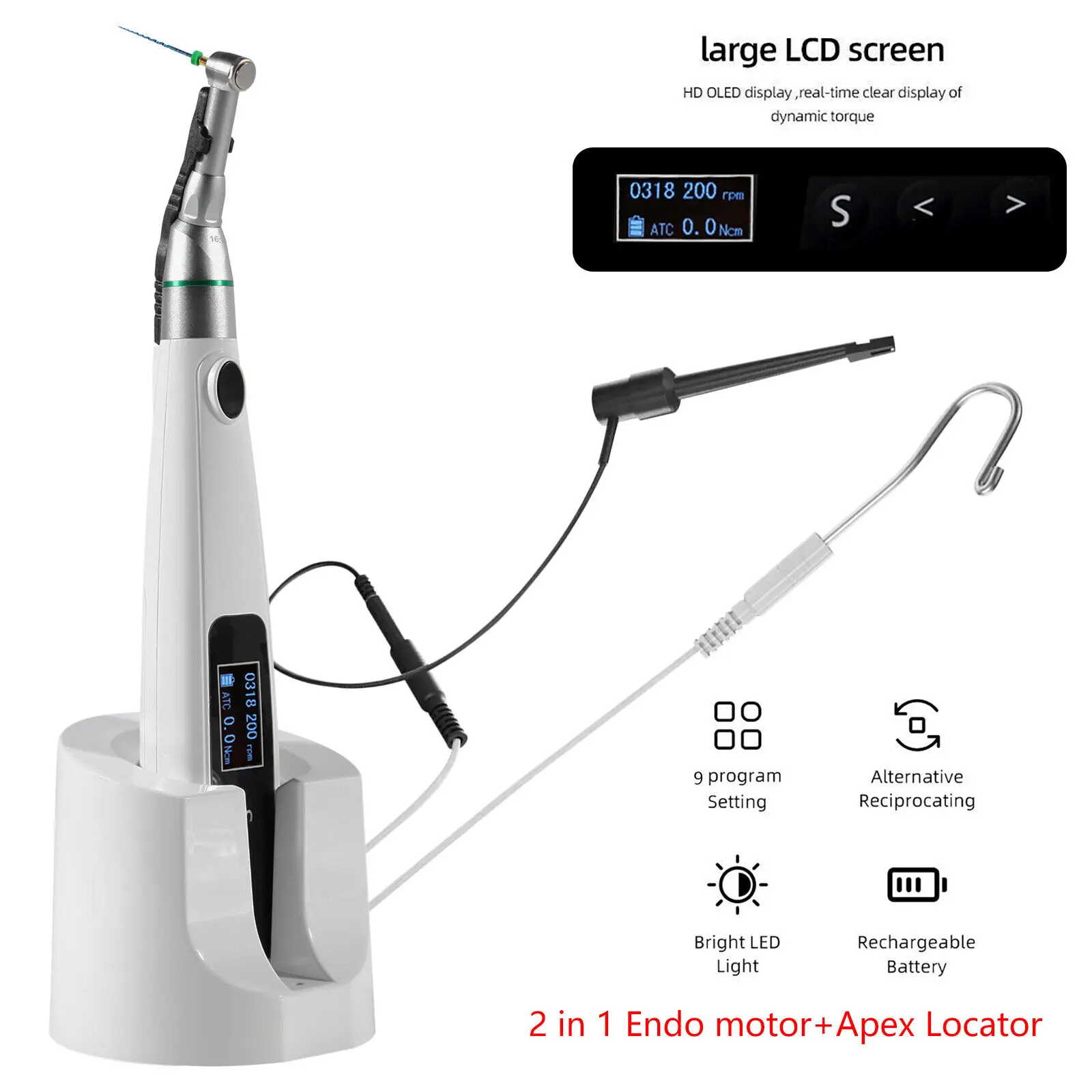 

2 In 1 Cordless Wireless Dental LED Reciprocating Endo Motor with built-in Apex Locator 16:1 Handpiece