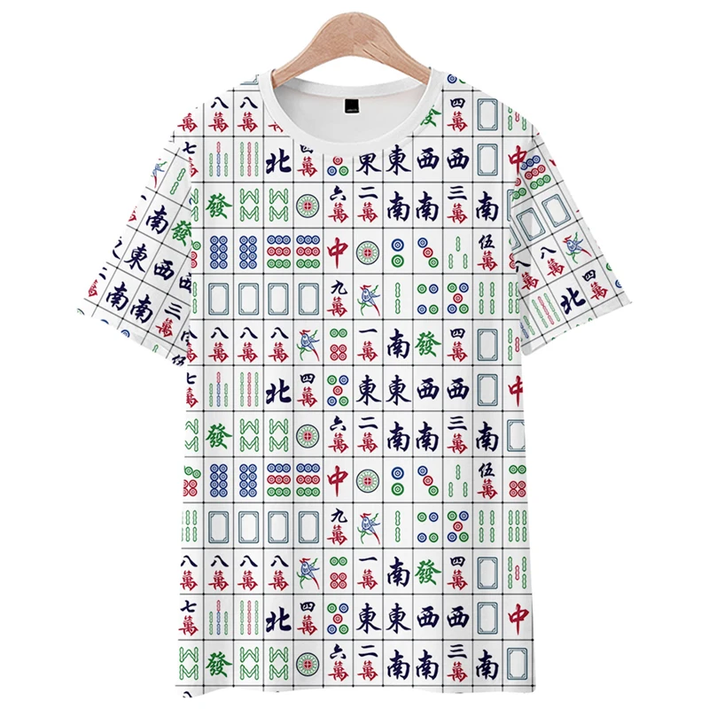 

Chinese style mahjong suit men's and women's round neck T-shirt short sleeve summer loose fashion print China-Chic clothes ins