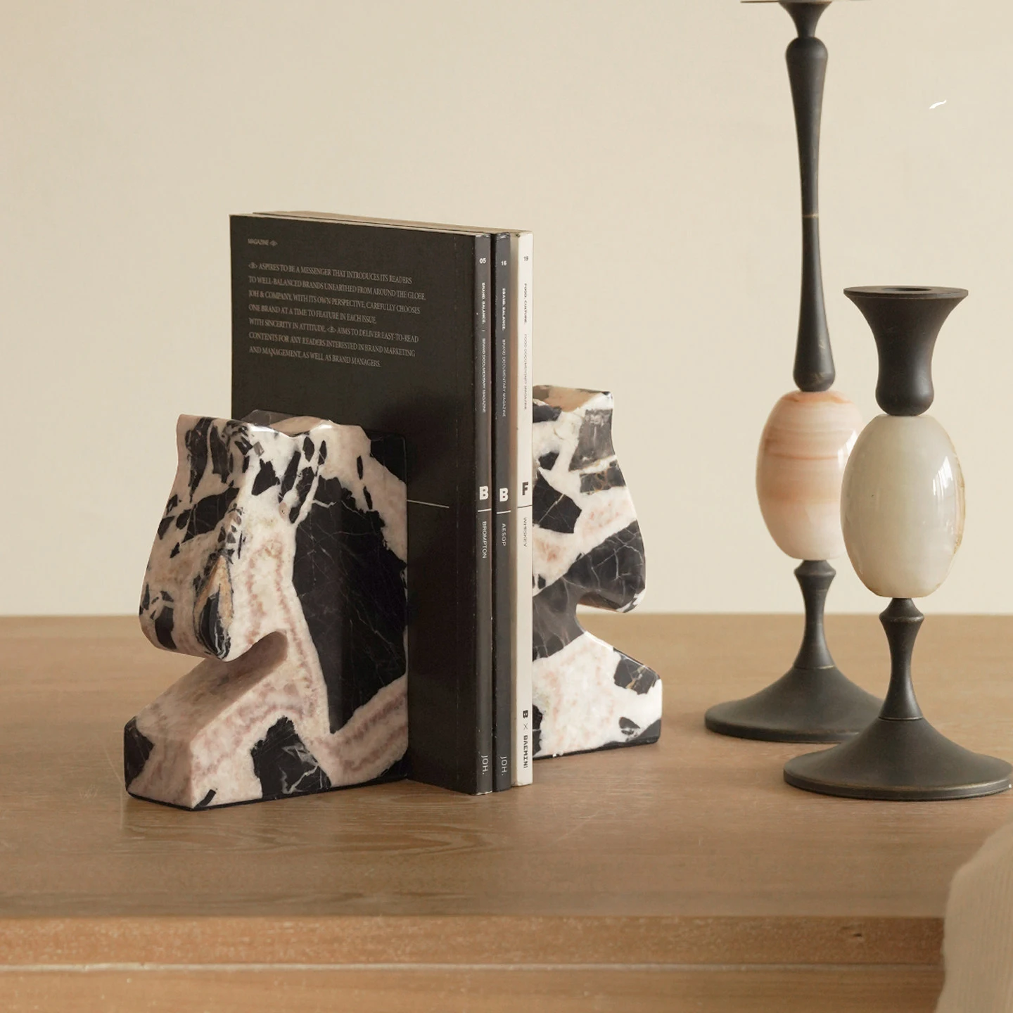 Modern Luxury Marble Horse Bookend Decorative Piece Home Showroom Study Bookshelf Desktop Book Holder Book Support