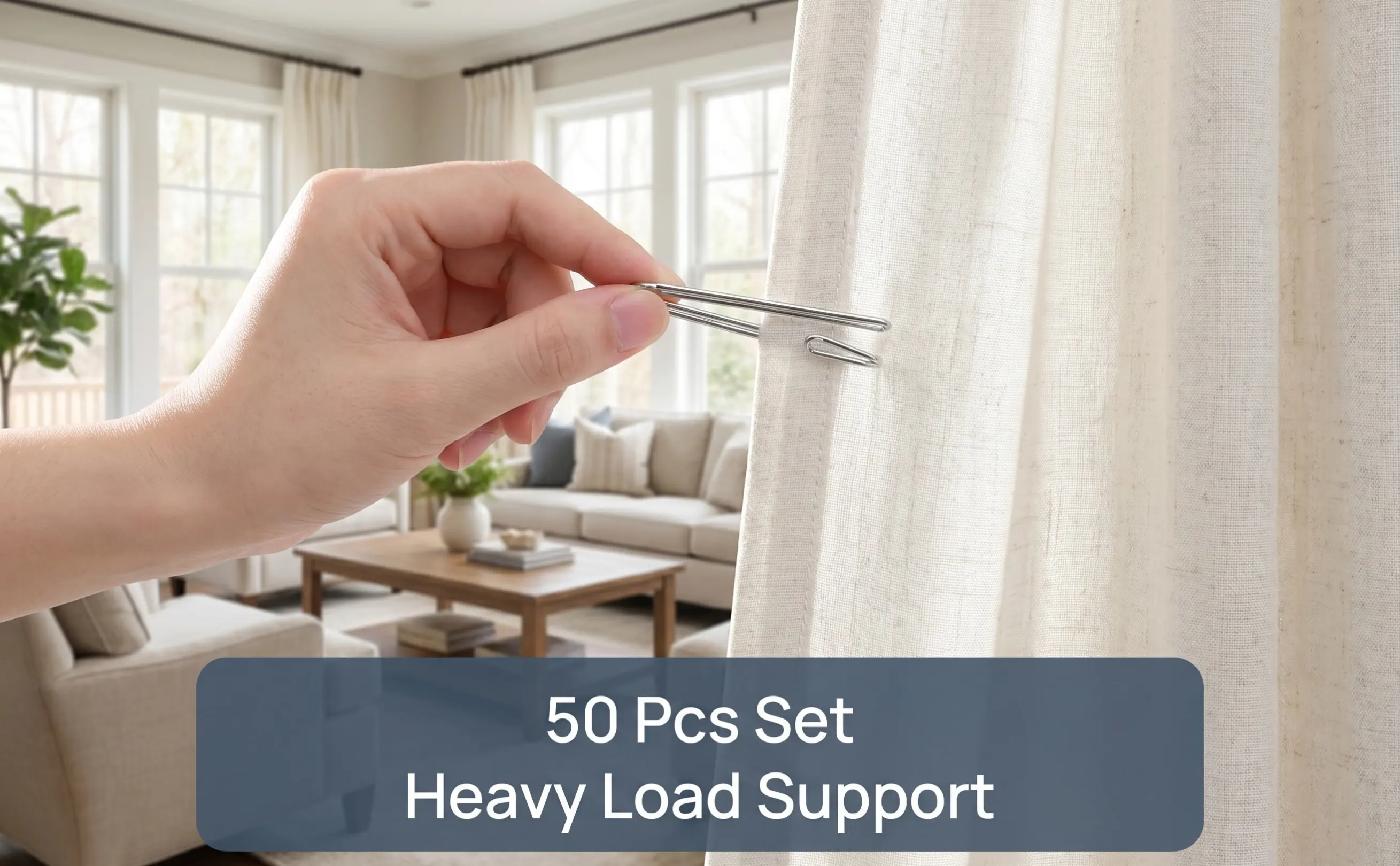 50Pcs Sturdy Stainless Steel Curtain Hooks Drapery Pins for Pleated Curtains Bathroom Door Curtain Hangers Clips for Heavy