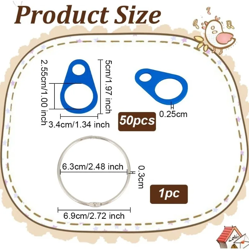 50Pcs Wood Bobbins with Hinged Ring Blue Teardrop Wood Bobbins Cross Stitch Tread Bobbins Sewing Thread Winding