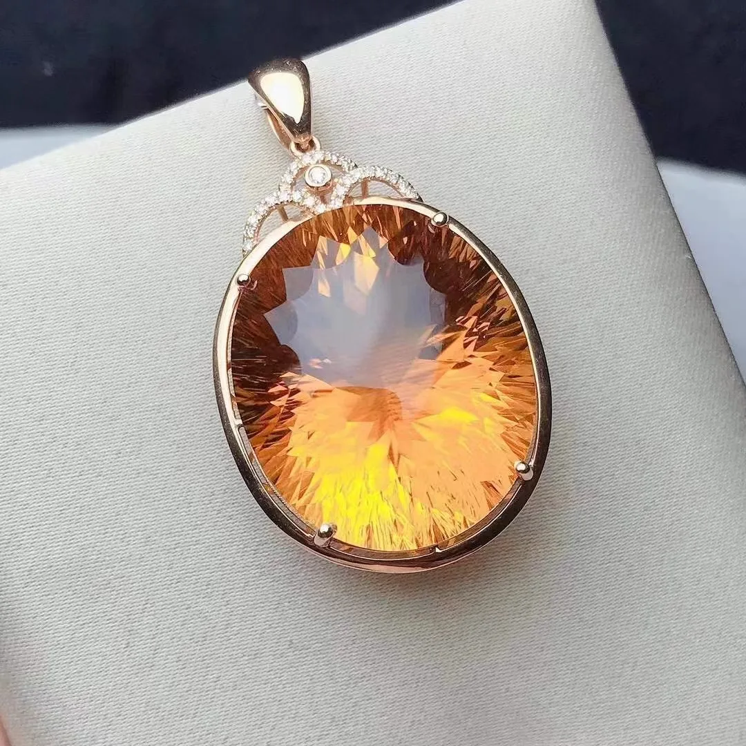 18k gold with diamond set natural citrine pendant 41 carat diamond necklace wedding pendant factory wholesale