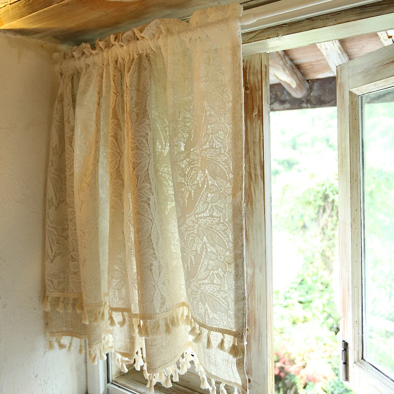 Cotton and linen double lace fresh blackout curtains curtains bedroom living room kitchen decoration