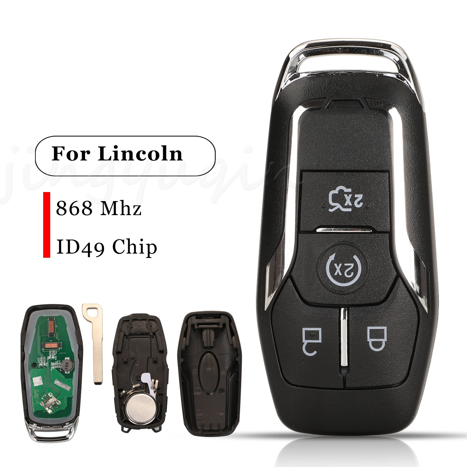 

Jingyuqin 5pcs 4 Buttons Smart Remote Fob 868 Mhz With ID49 Chip For Lincoln MKC MKX MKZ Replacement