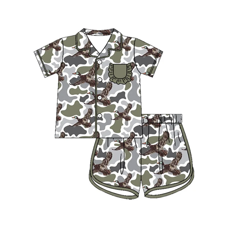 Little Girls Camouflage Mallard Ducks Clothes Short Sleeve  Kids Sleepwear Suit Pajamas Shorts Outfits