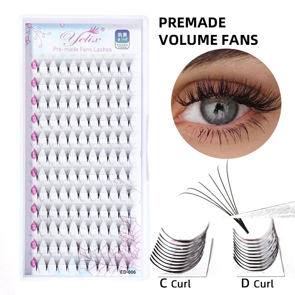 Premade Lashes Volume Extensions 0.07mm Thickness C/D Curl Short Stem Premade Volume Eyelash Extensions Pointed Base Fans