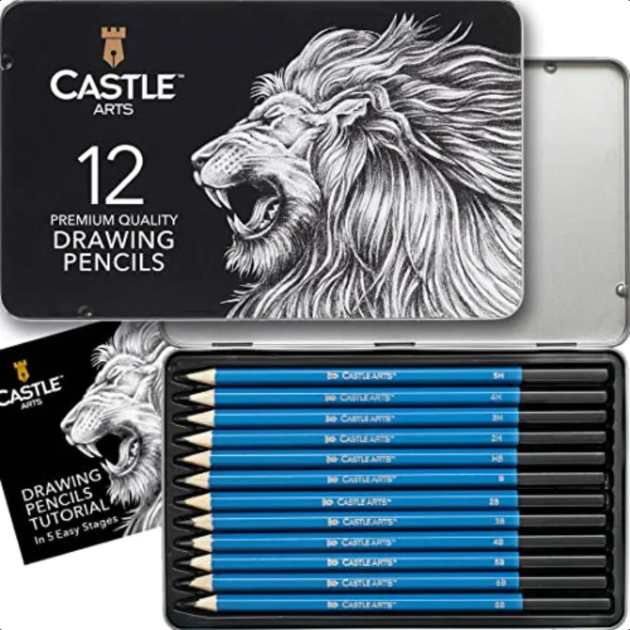 

12 Piece Graphite Drawing Pencils Kit for Adult Artists Beginners and Advanced Presented in Attractive Compact Sturdy Metal Cas
