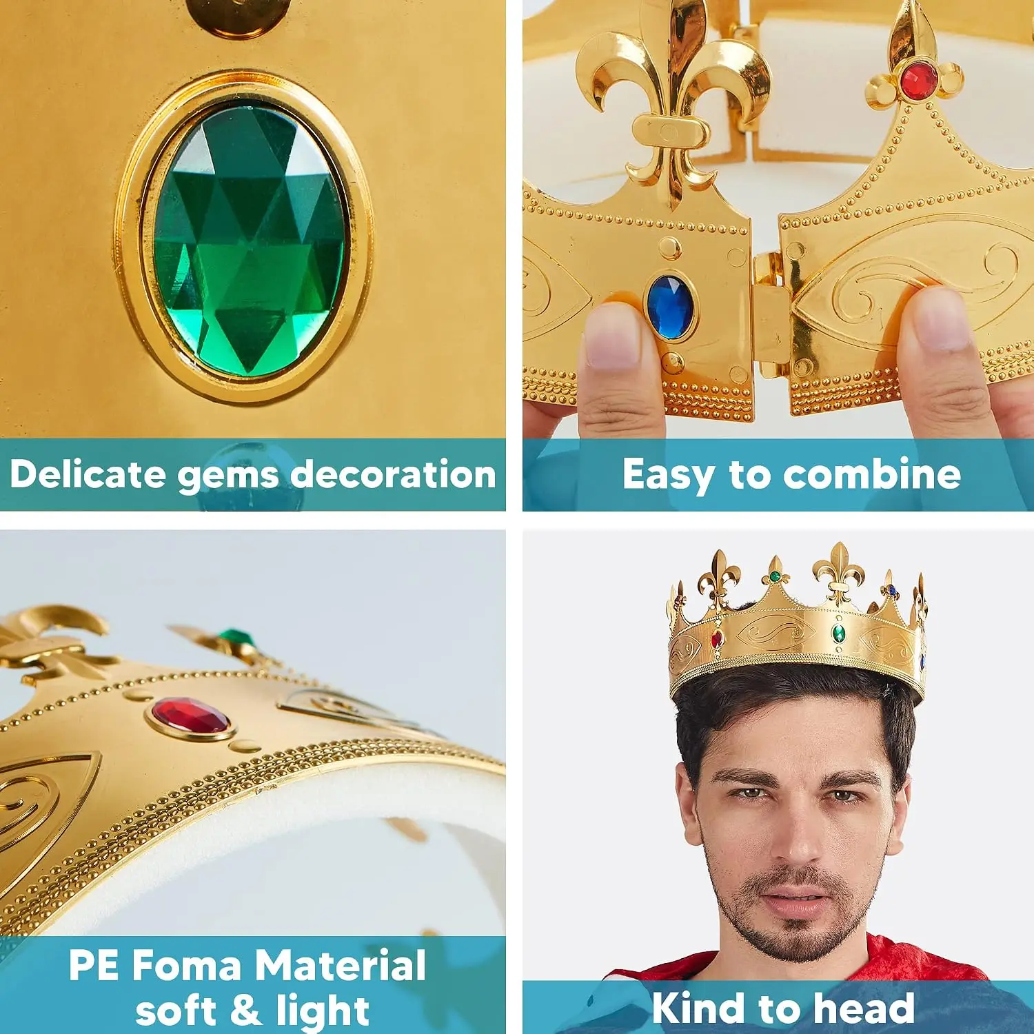 Spooktacular Creations Gold Royal King Crown Halloween Plastic Crown Hat for Men Women Dress up Prince Costume Party Cosplay Props Party Accessories Decorations