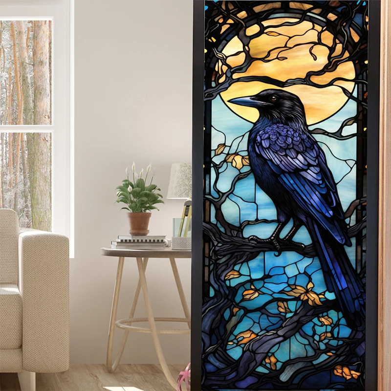 Stained Halloween Crow Colored Glass Film Electrostatic PVC Privacy Window Film Party Window Decor Window Stickers