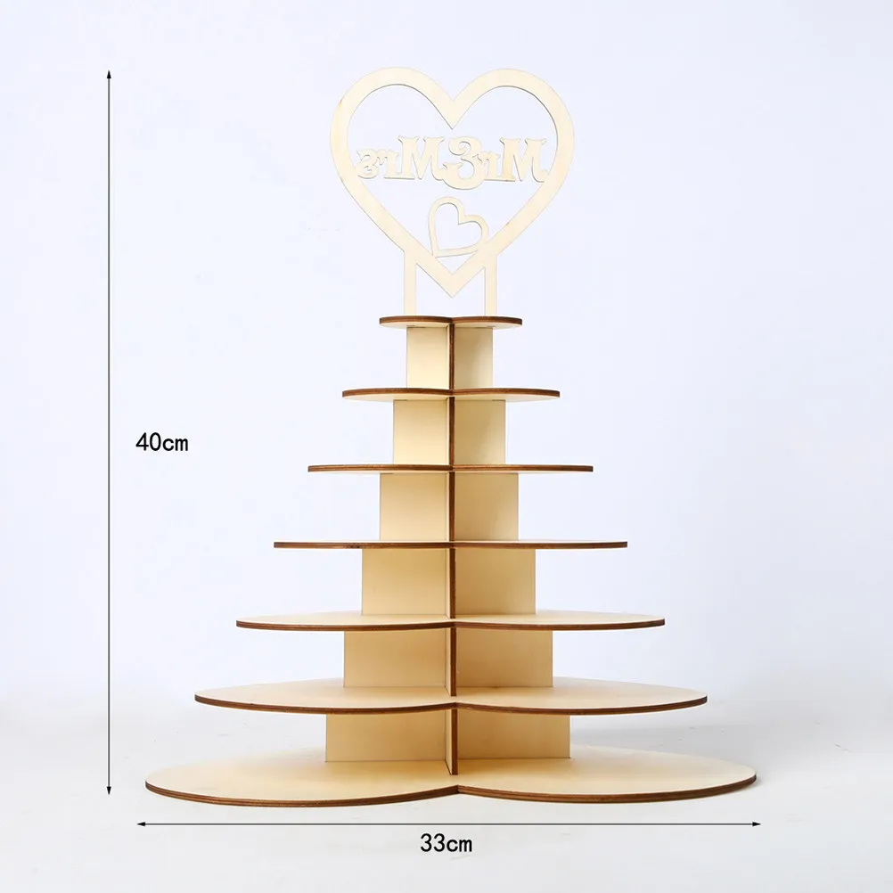 7-Layer Romantic Heart Design Wooden Display Stand for Chocolates Confectionery Rustic Wedding Anniversary Dinner Party Food