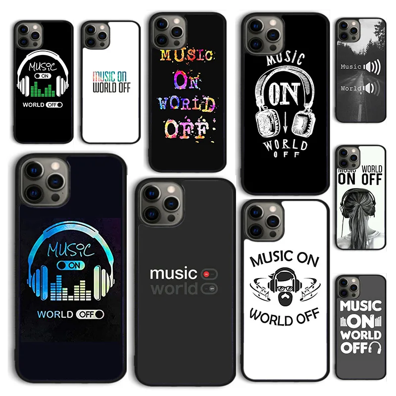 Autumu Music On World Off Phone Case Cover for iPhone 16 15 12 mini 11 13 14 Pro Max SE 2020 Apple 6S 7 8 Plus Coque