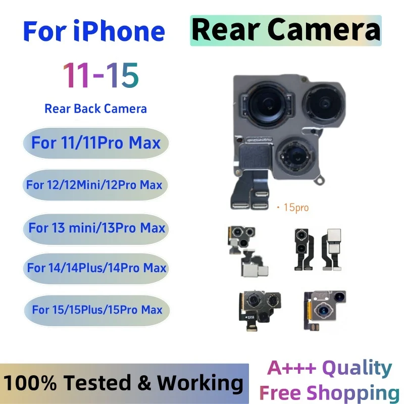 Tested Back Rear Camera Main Lens Flex Cable Camera module For iPhone 11 12 mini 13 Pro 14 15 12Pro Max Rear Camera Repair Parts