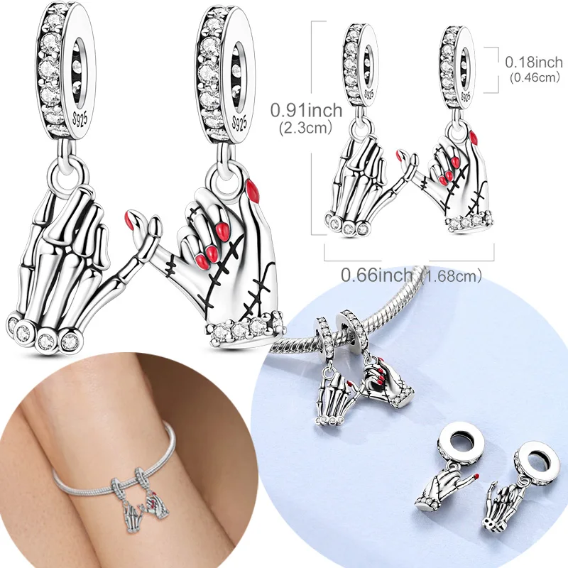 Original 925 Sterling Silver Charm Bead Two Hands Pinky Promise Pendant Fit Original Bracelet For Women DIY Jewelry Friend Gift