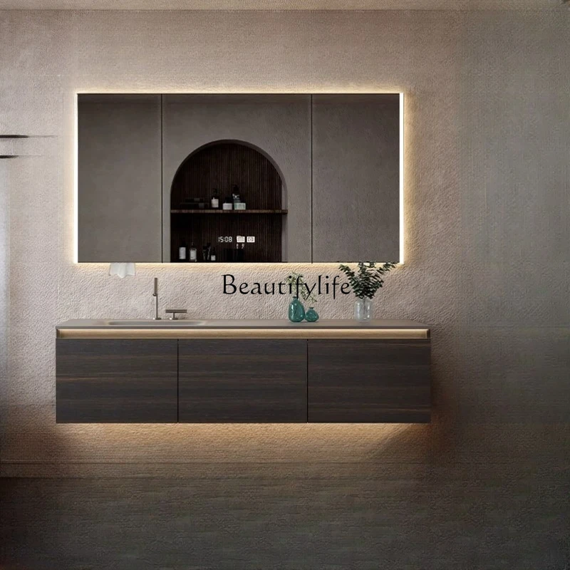

Italian Style Light Luxury Rock Board Hot Bending Integrated Basin Smart Bathroom Cabinet Combination Wash Basin Washstand