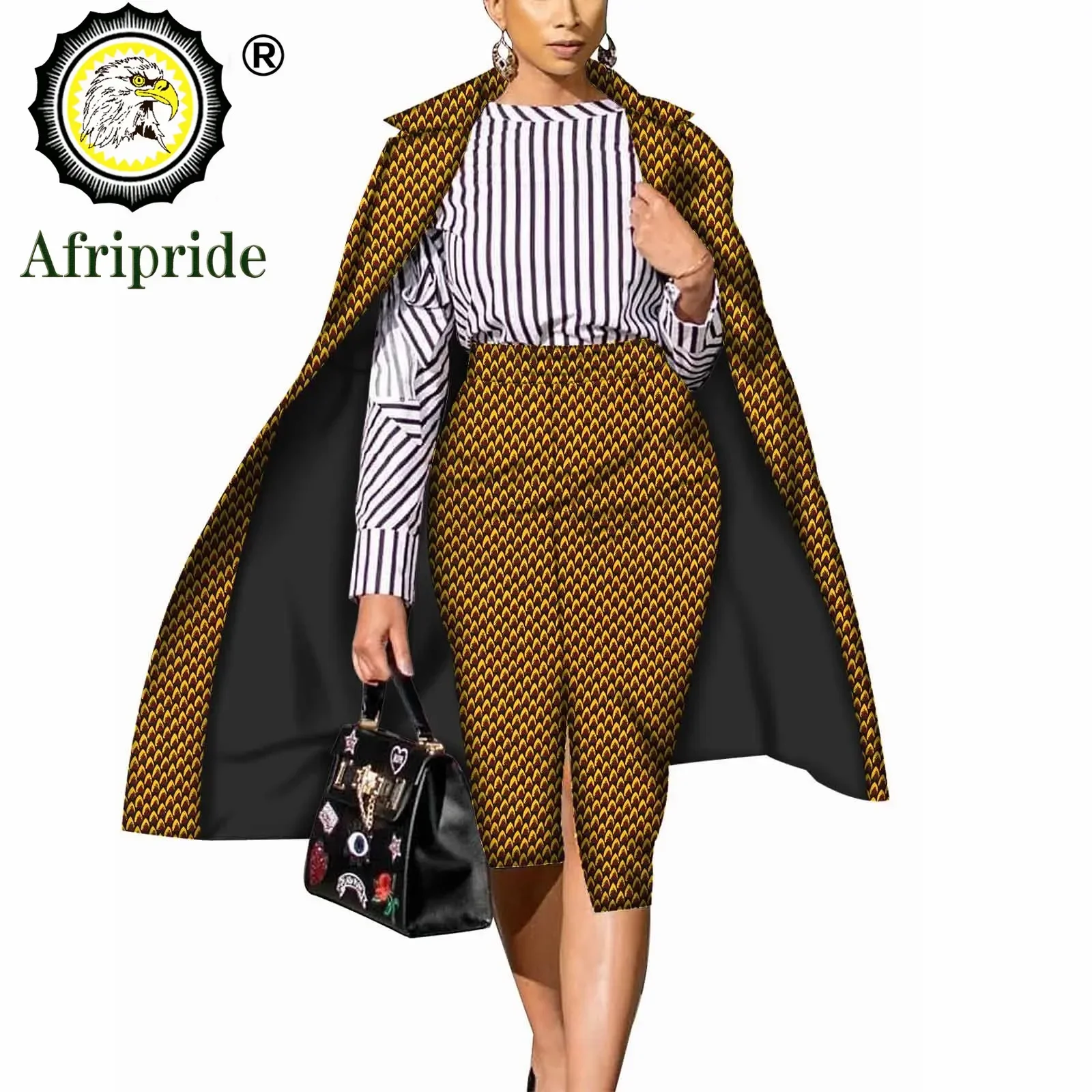 Trajes africanos de 2 piezas para mujer, abrigo largo + falda Ankara, bata estampada, conjunto Dashiki de talla grande Bazin Riche AFRIPRIDE S