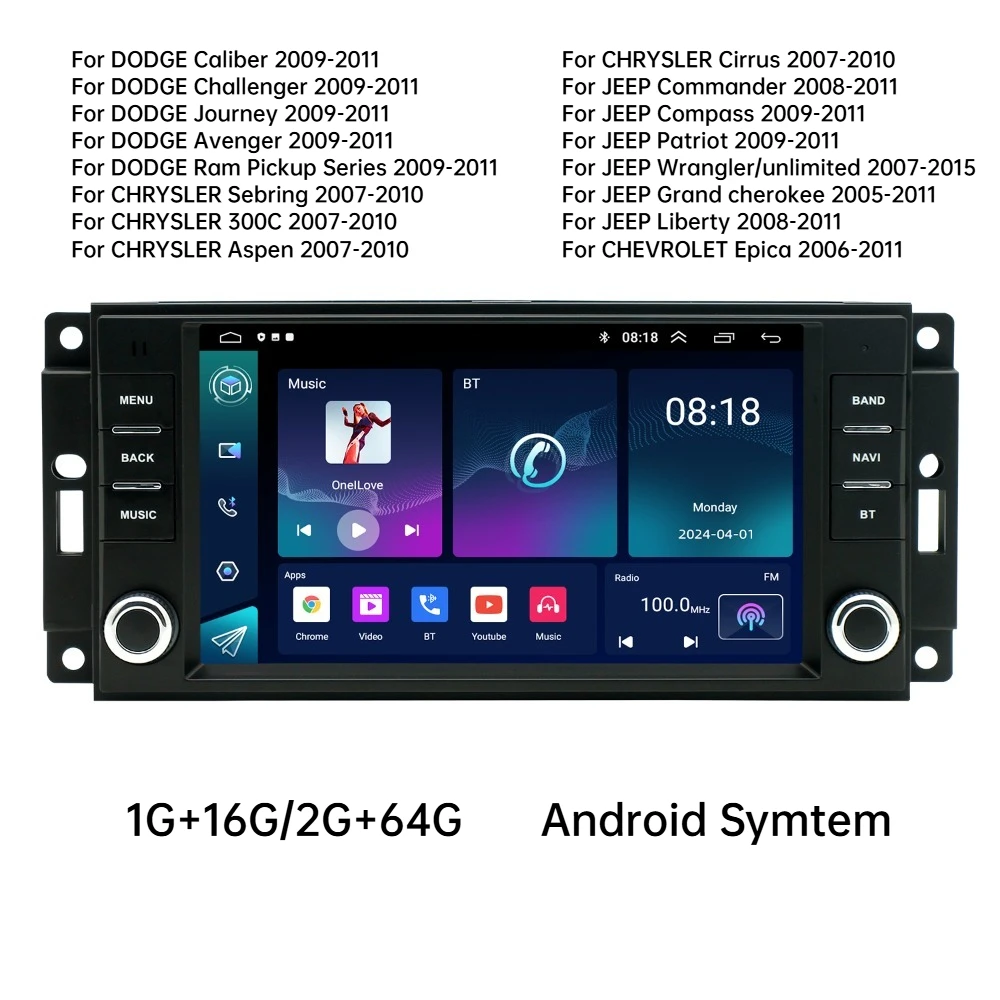 

For Jeep Universal/CHRYSLER/DODGE Car Multimedia Player Button Type 7-inch Touch Screen Car GPS Navigation Bluetooth MP5 player