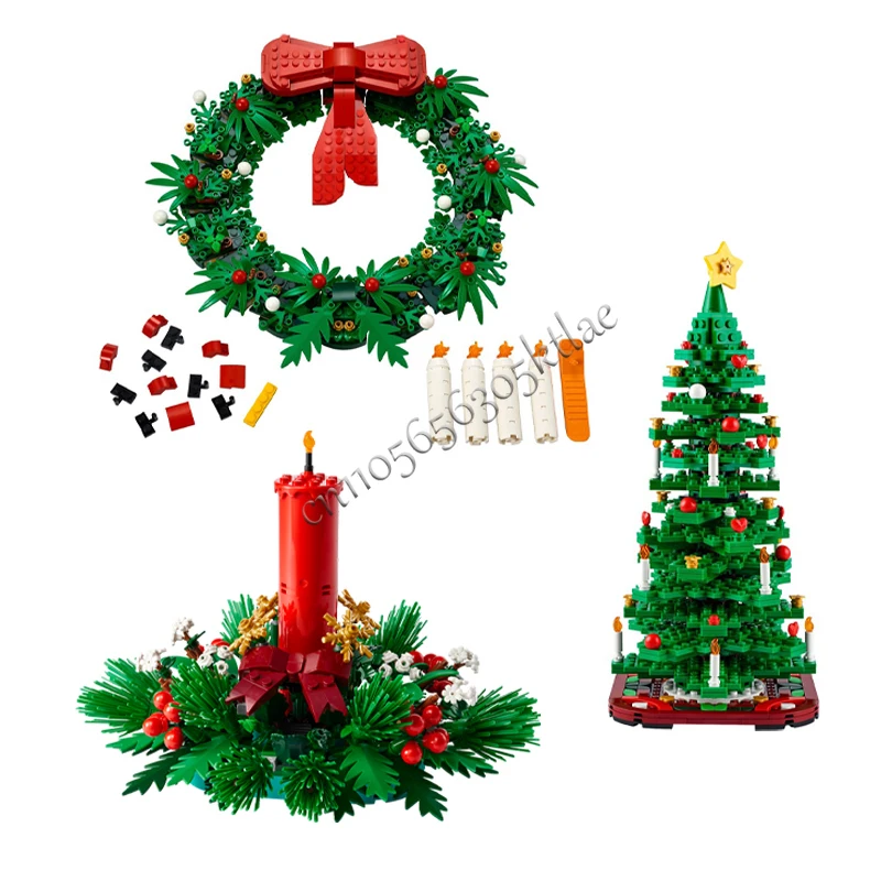 ของตกแต่งโต๊ะรูปพวงหรีดเทียนต้นคริสต์มาสแบบใหม่ โมเดล MOC สร้างสรรค์ ตัวต่อแบบประกอบเอง ของเล่นโมเดลสถาปัตยกรรม ของขวัญเทศกาล