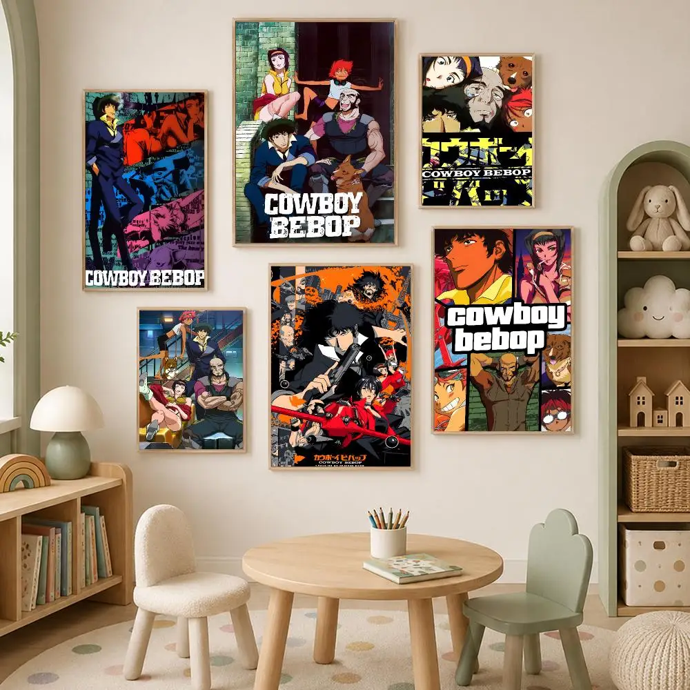 Anime C-Cowboy Bebop Poster Self-Stick HD PP Paper Wall Art Poster, Waterproof Decor for Bedroom, Living Room and Home
